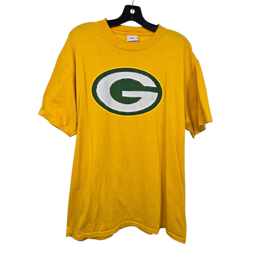 Vintage NFL Brand GreenBay Packers T Shirt Big Logo Mens L Yellow USA Football